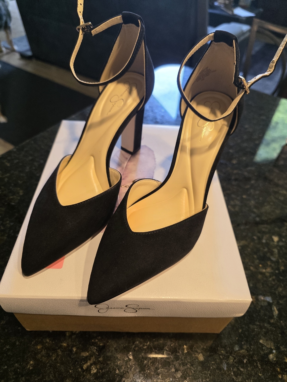 Jessica Simpson Black Pointed Ankle-Strap Stiletto Pumps